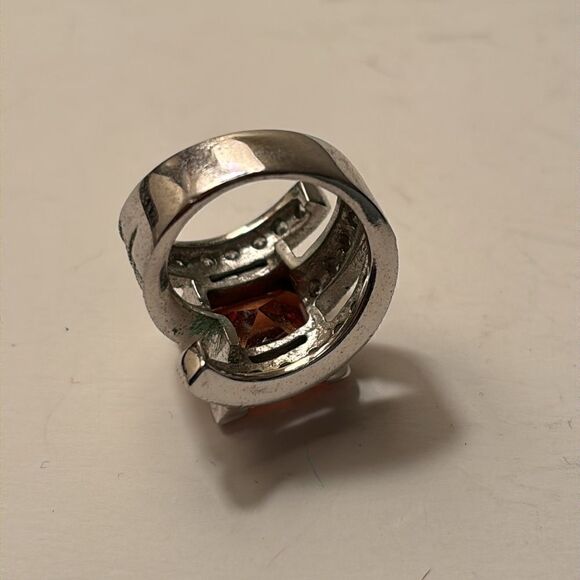 Square Cut Imperial Topaz 925 Silver Cocktail Ring with Twist white quartz - Picture 5 of 8